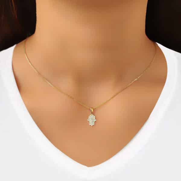 ⁦שרשרת זהב ויהלומים Hamsa Alina" 14K"⁩ – תמונה ⁦2⁩