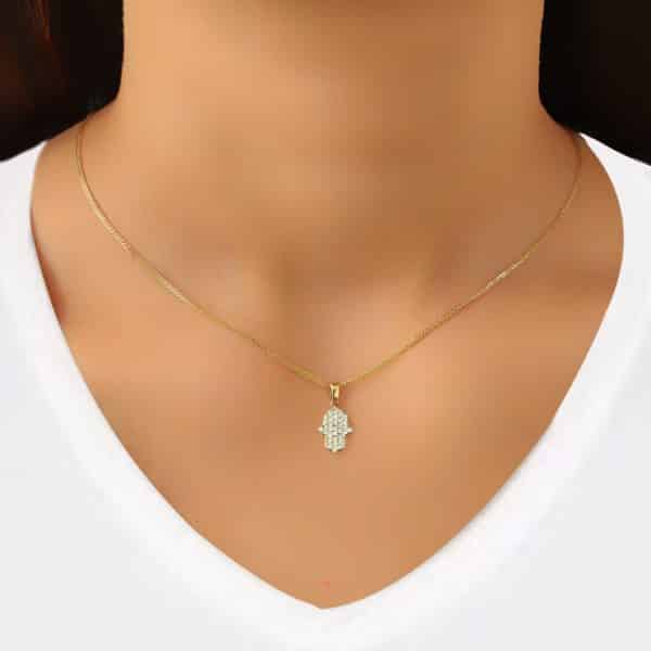 שרשרת זהב ויהלומים Hamsa Alina" 14K"